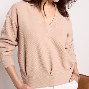 NWT STATESIDE Horizontal Rib V-Neck Pullover – Almond – Size X-Small